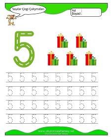 5 Rakamı Çizgi Çalışmaları Çalışma Sayfaları
